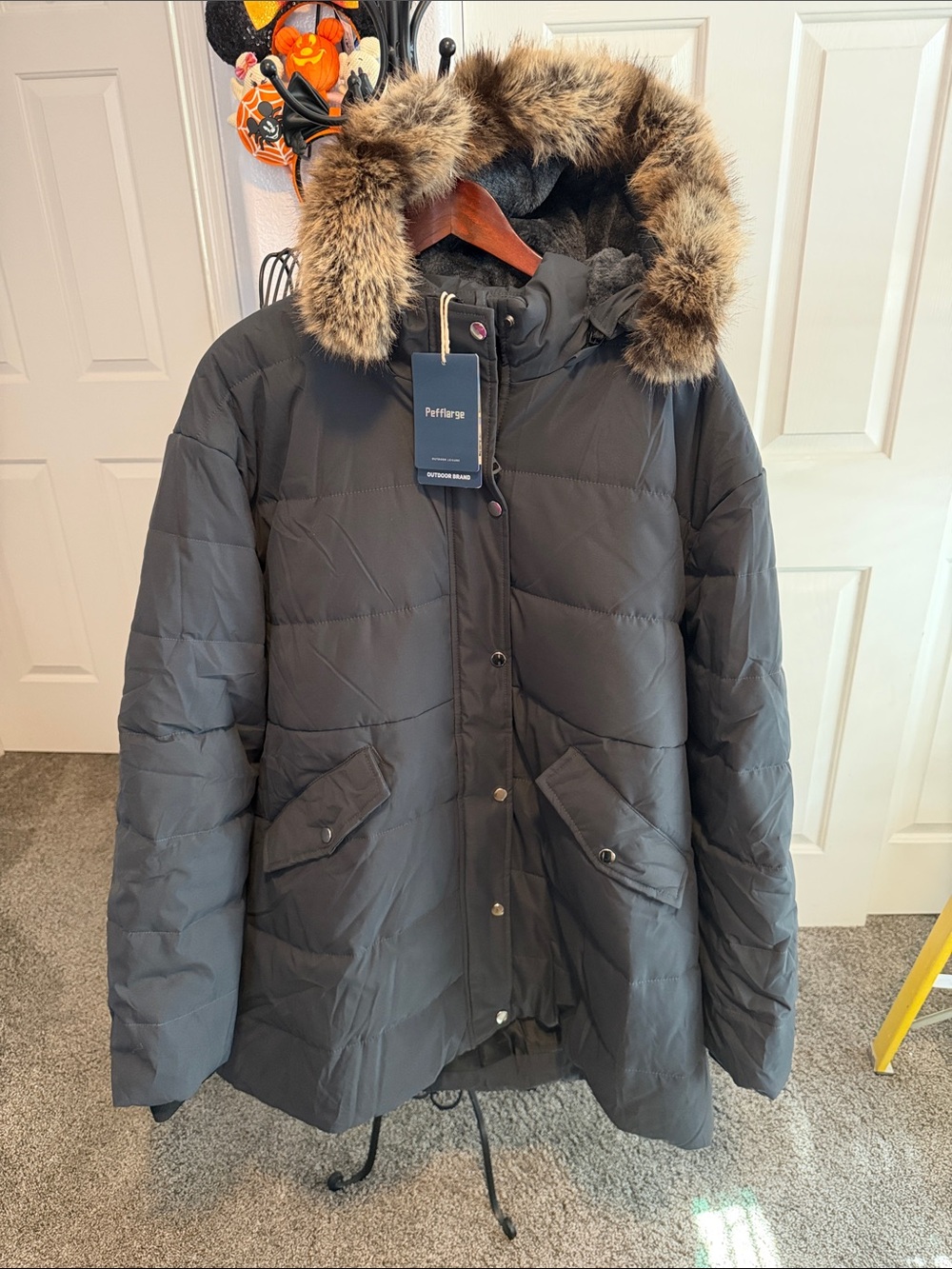 NWT Pefflarge Dark Blue Quilted Parka with Faux Fur Hood Size 4X
